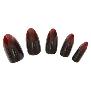 Deep Red and Black Stiletto Glue on Nails